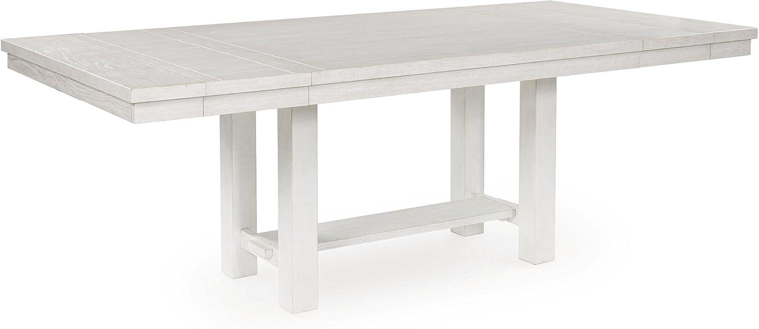 imageSignature Design by Ashley Robbinsdale Casual Removable Center Leaf Dining Extension Table with Trestle Base Wood Ash Veneer Tabletop with Planked Effect 2 Removable Center Leaves Seats 8 WhiteAntique White