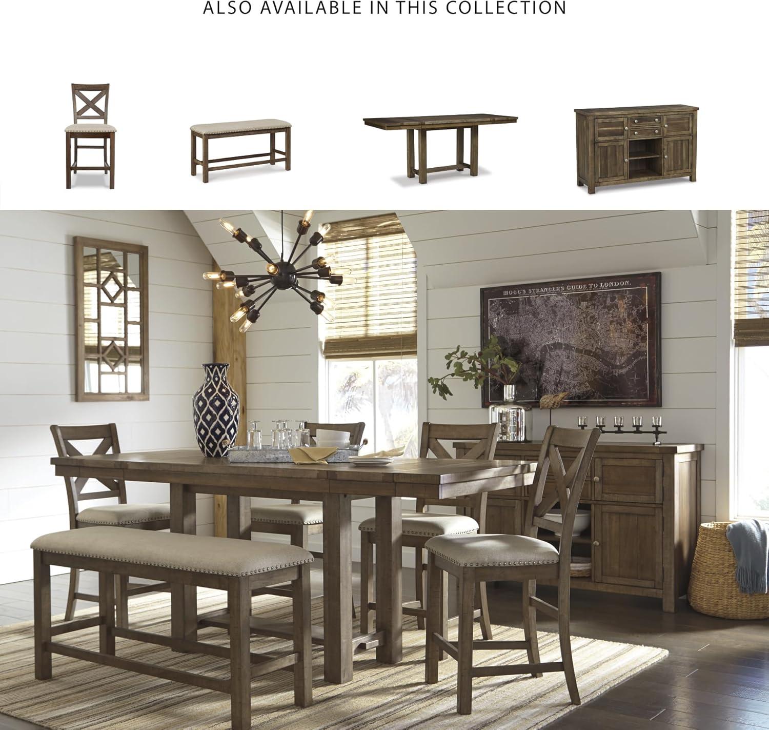 imageSignature Design by Ashley Robbinsdale Casual Removable Center Leaf Dining Extension Table with Trestle Base Wood Ash Veneer Tabletop with Planked Effect 2 Removable Center Leaves Seats 8 WhiteBrown