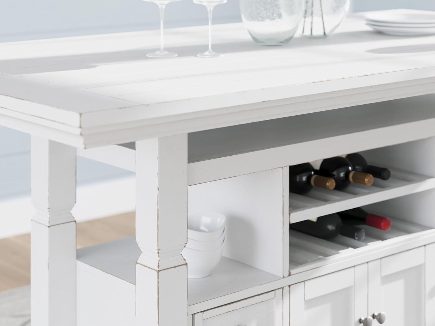 imageSignature Design by Ashley Robbinsdale Casual Removable Center Leaf Dining Extension Table with Trestle Base Wood Ash Veneer Tabletop with Planked Effect 2 Removable Center Leaves Seats 8 WhiteAntique White