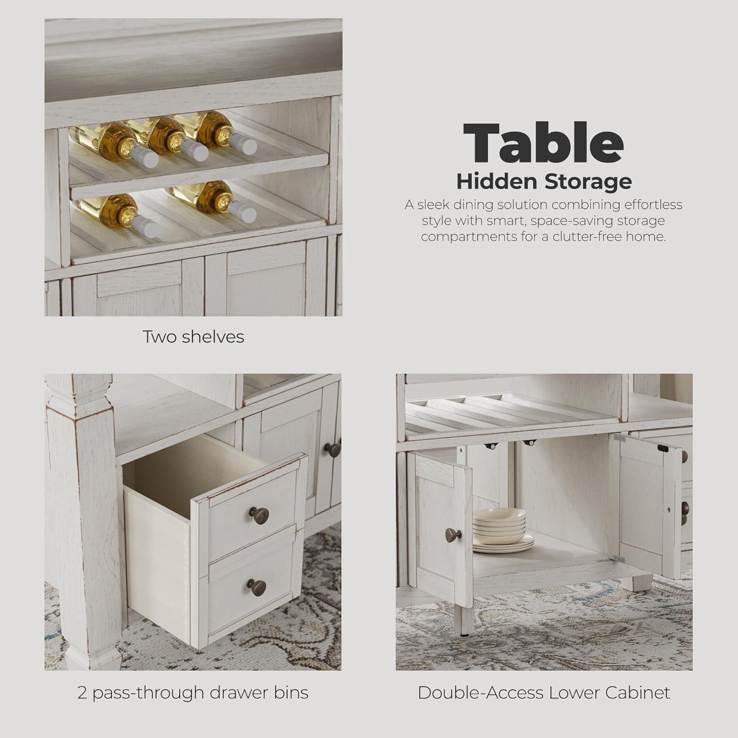 imageSignature Design by Ashley Robbinsdale Casual Removable Center Leaf Dining Extension Table with Trestle Base Wood Ash Veneer Tabletop with Planked Effect 2 Removable Center Leaves Seats 8 WhiteAntique White