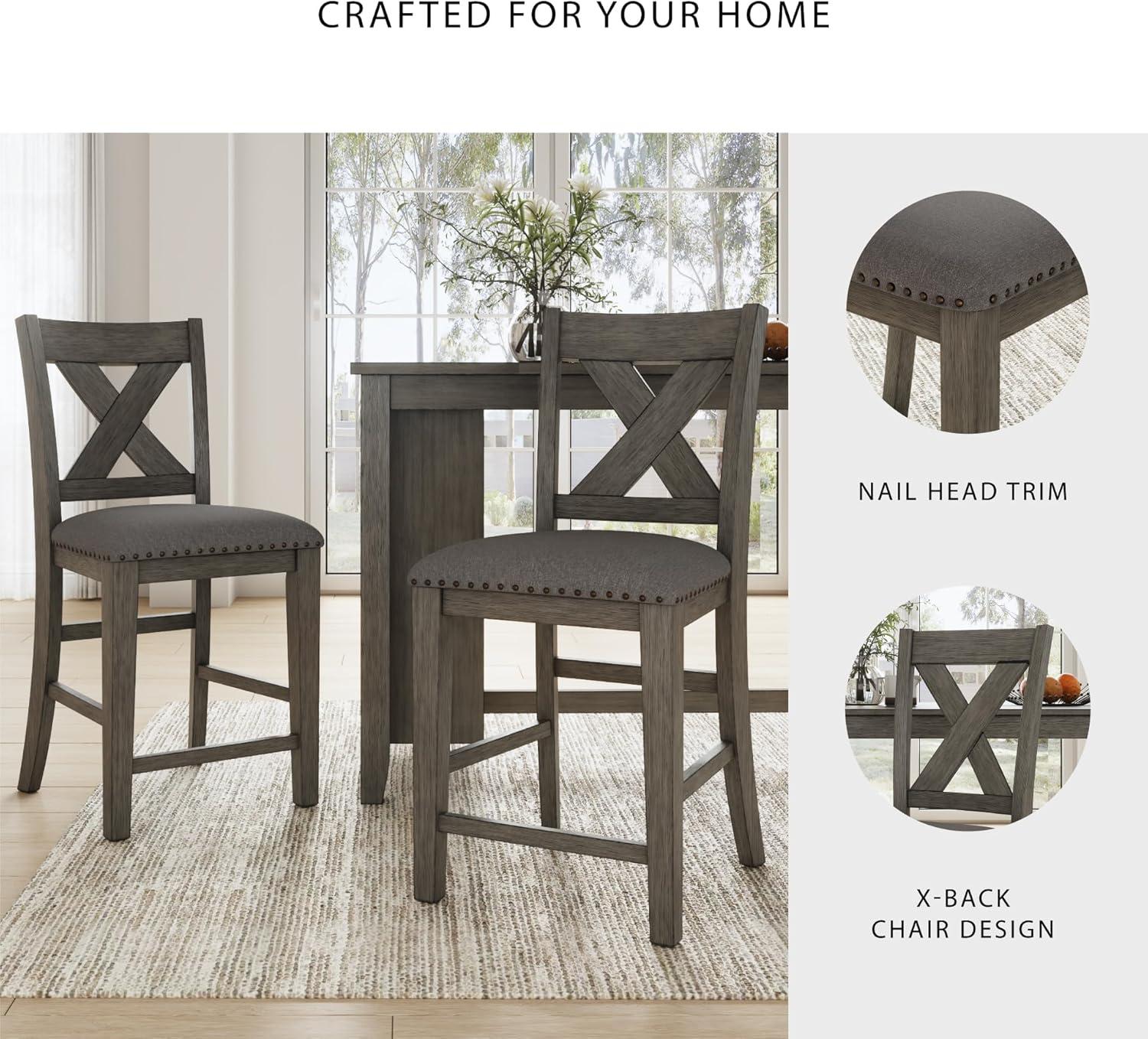 imageSignature Design by Ashley Robbinsdale Farmhouse Upholstered Barstool Set of 2 XBack Nailhead Trim Wood 2475quot H White ampamp Light GrayDark Gray