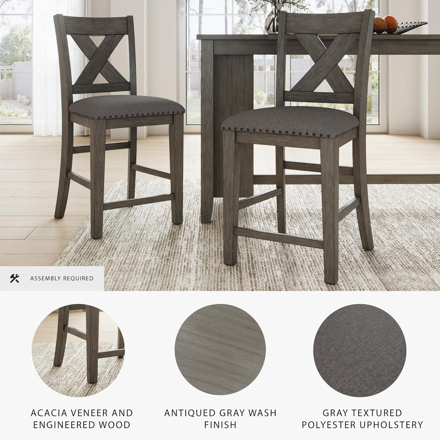 imageSignature Design by Ashley Robbinsdale Farmhouse Upholstered Barstool Set of 2 XBack Nailhead Trim Wood 2475quot H White ampamp Light GrayDark Gray