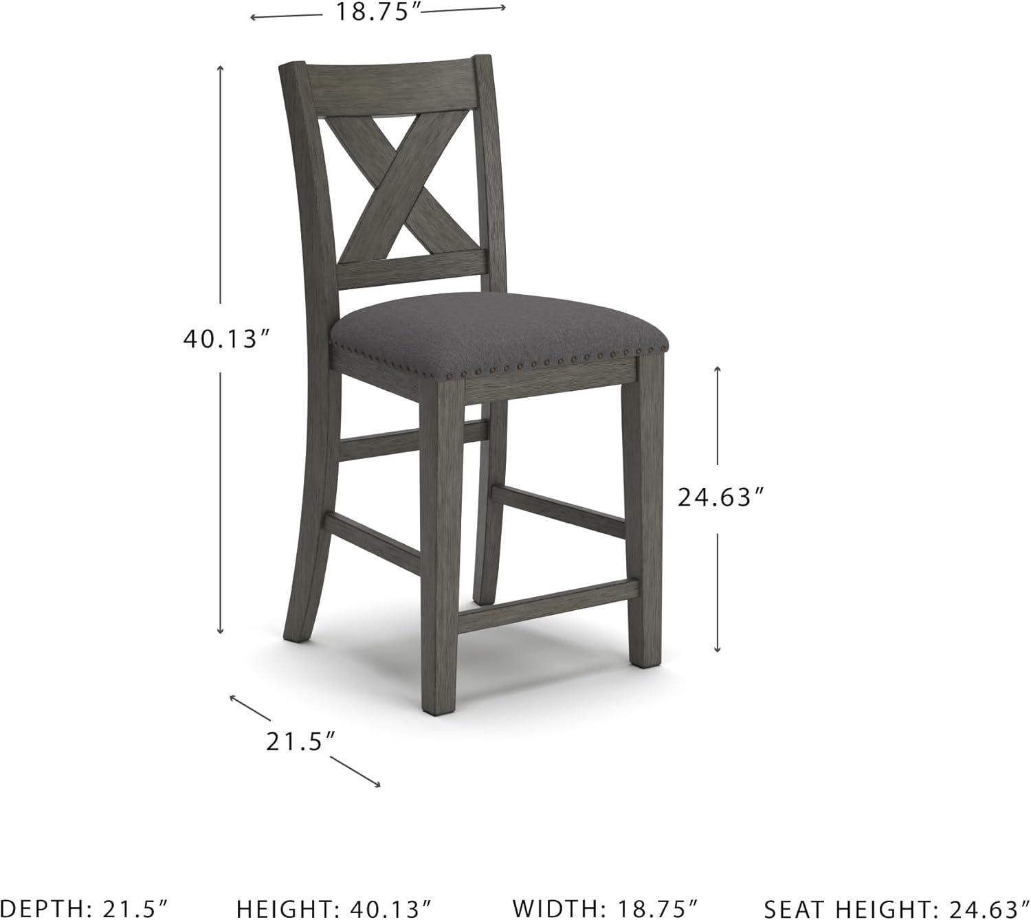 imageSignature Design by Ashley Robbinsdale Farmhouse Upholstered Barstool Set of 2 XBack Nailhead Trim Wood 2475quot H White ampamp Light GrayDark Gray