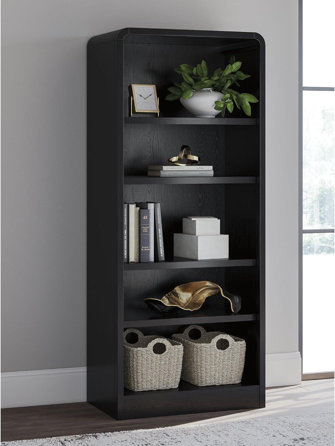 imageSignature Design by Ashley Rowanbeck Modern Freestanding 5Tier 72quot Bookcase with 3 Adjustable Shelves Black