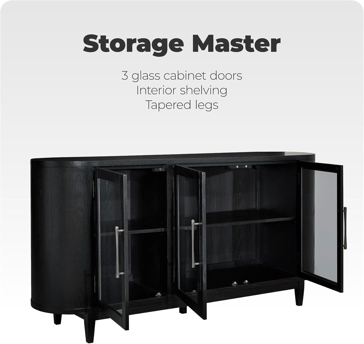 imageSignature Design by Ashley Rowanbeck Modern Glass Dining Server with 2 Adjustable Shelves and Tapered Legs Black ampamp Gray