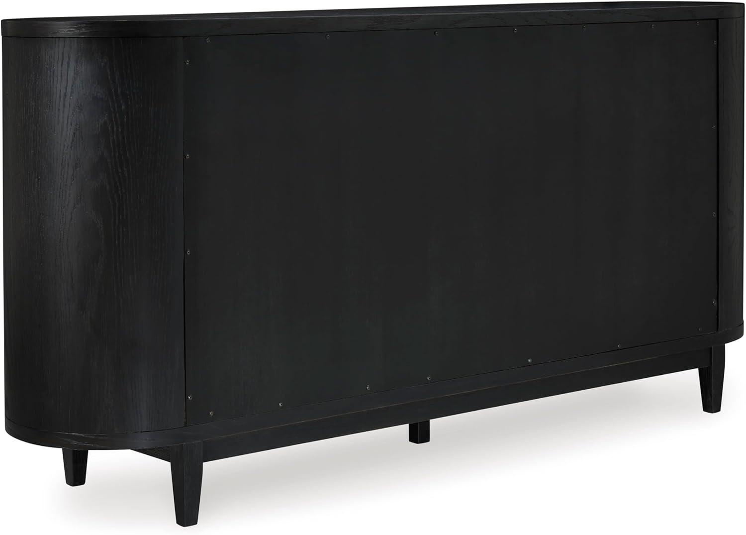 imageSignature Design by Ashley Rowanbeck Modern Glass Dining Server with 2 Adjustable Shelves and Tapered Legs Black ampamp Gray