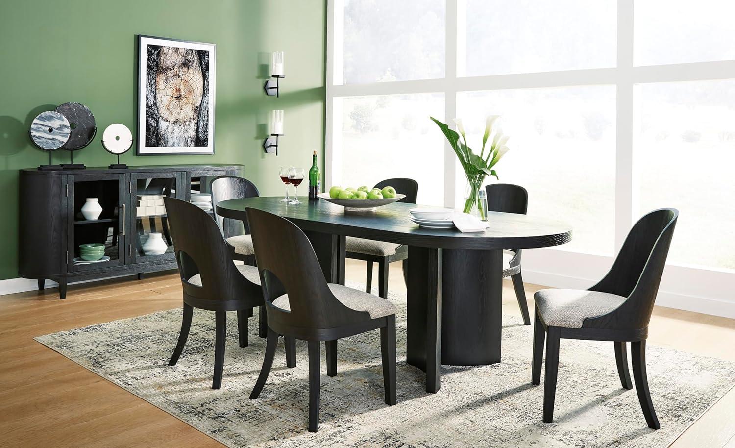 imageSignature Design by Ashley Rowanbeck Modern Glass Dining Server with 2 Adjustable Shelves and Tapered Legs Black ampamp Gray