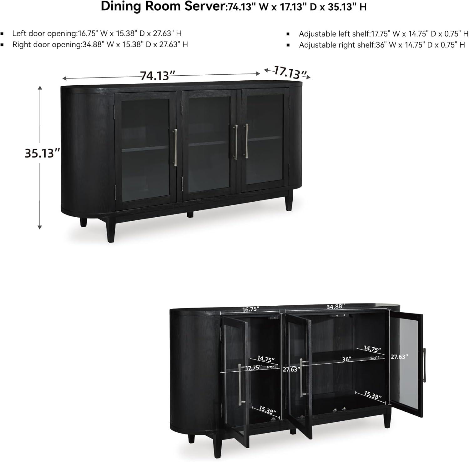 imageSignature Design by Ashley Rowanbeck Modern Glass Dining Server with 2 Adjustable Shelves and Tapered Legs Black ampamp Gray