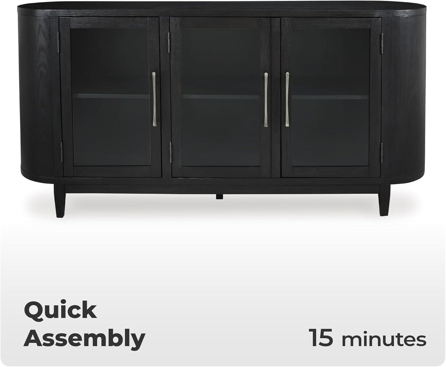 imageSignature Design by Ashley Rowanbeck Modern Glass Dining Server with 2 Adjustable Shelves and Tapered Legs Black ampamp Gray
