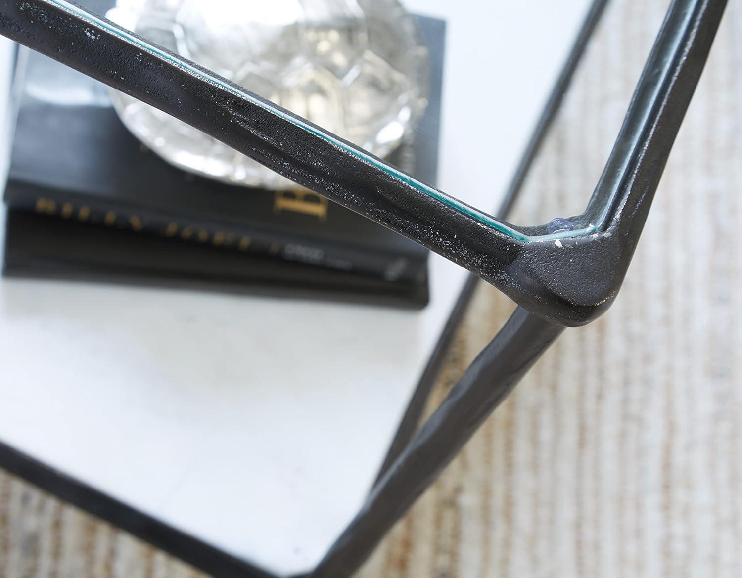 imageSignature Design by Ashley Ryandale Contemporary Accent Table Glass Top Aluminum Frame ampamp Marble Shelf Antique Brass FinishAntique Black