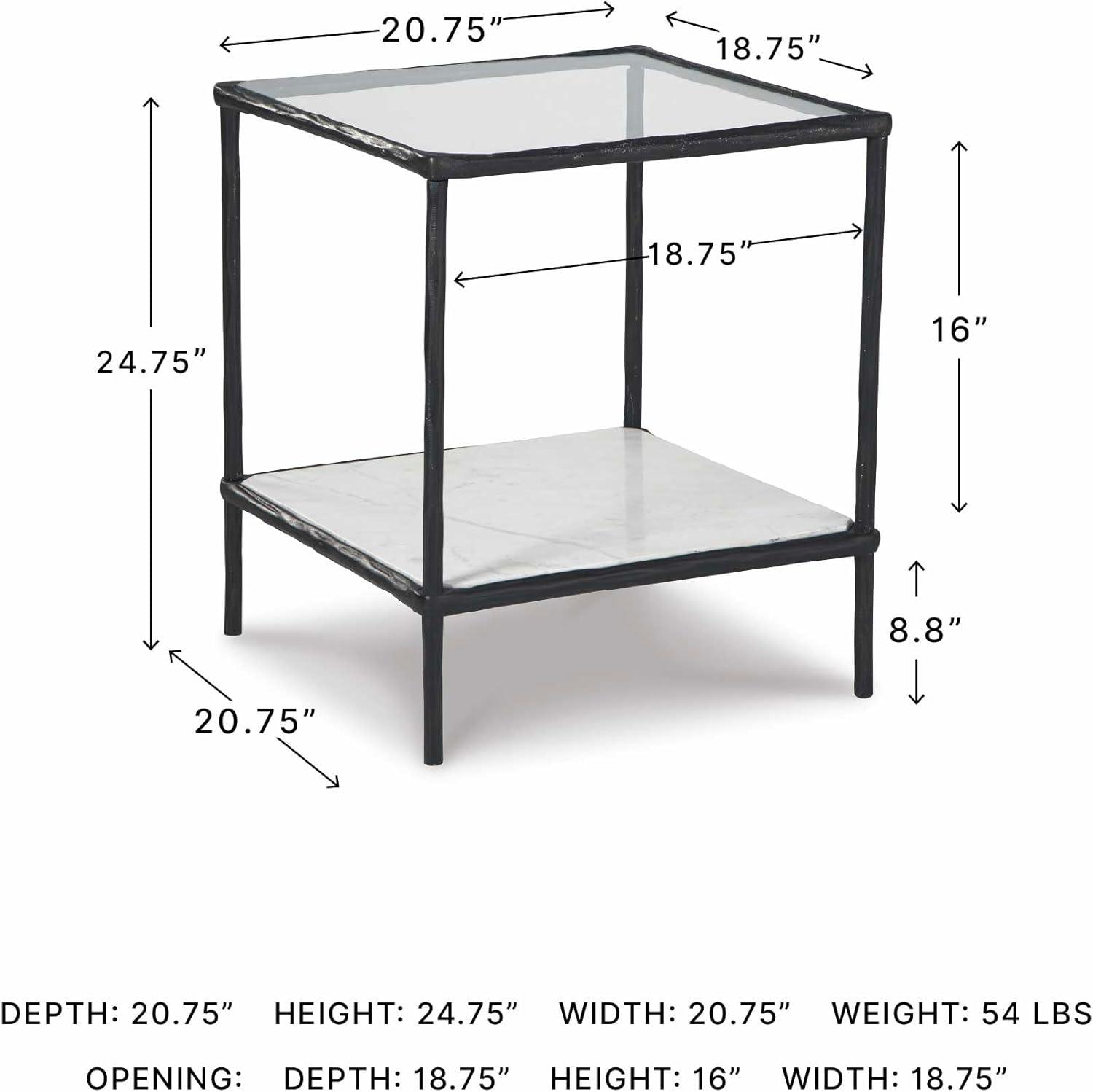 imageSignature Design by Ashley Ryandale Contemporary Accent Table Glass Top Aluminum Frame ampamp Marble Shelf Antique Brass FinishAntique Black