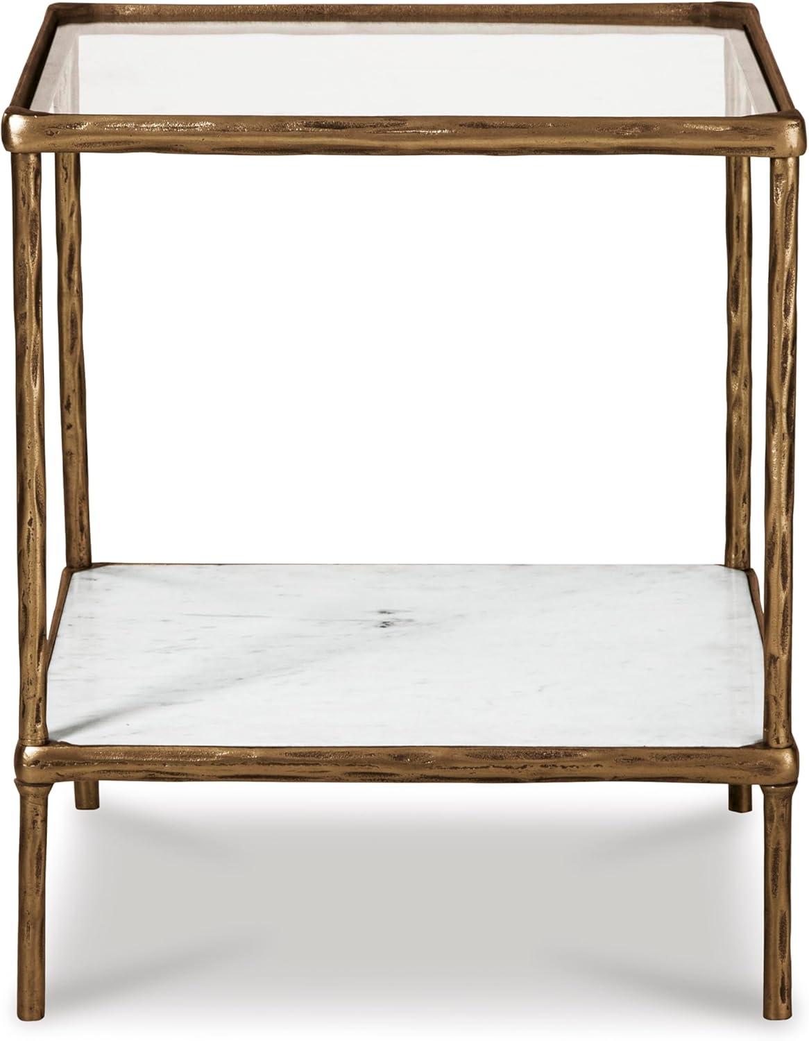 imageSignature Design by Ashley Ryandale Contemporary Accent Table Glass Top Aluminum Frame ampamp Marble Shelf Antique Brass FinishAntique Brass Finish