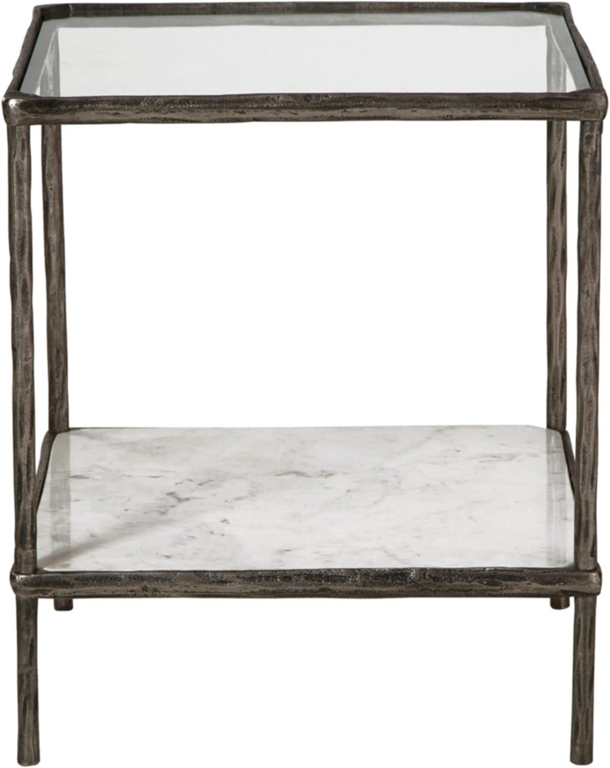 imageSignature Design by Ashley Ryandale Contemporary Accent Table Glass Top Aluminum Frame ampamp Marble Shelf Antique Brass FinishAntique Pewter Finish