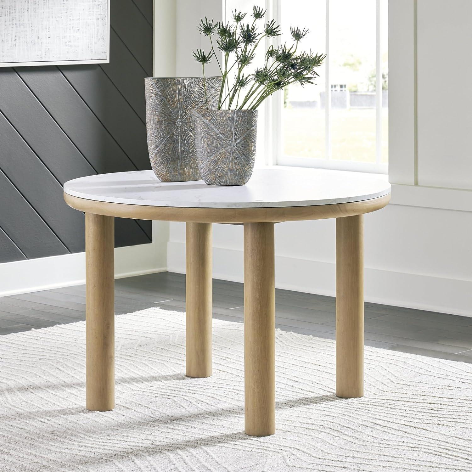 imageSignature Design by Ashley Sawdyn Casual Faux Marble Dining Table Light Brown