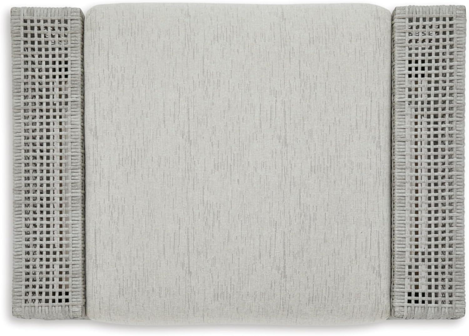 imageSignature Design by Ashley Seton Creek Cottage Nuvella Weather Resistant Fabric Outdoor Loveseat with Cushion and 2 Throw Pillows Light Brown ampamp Light GrayOutdoor Ottoman with Cushion