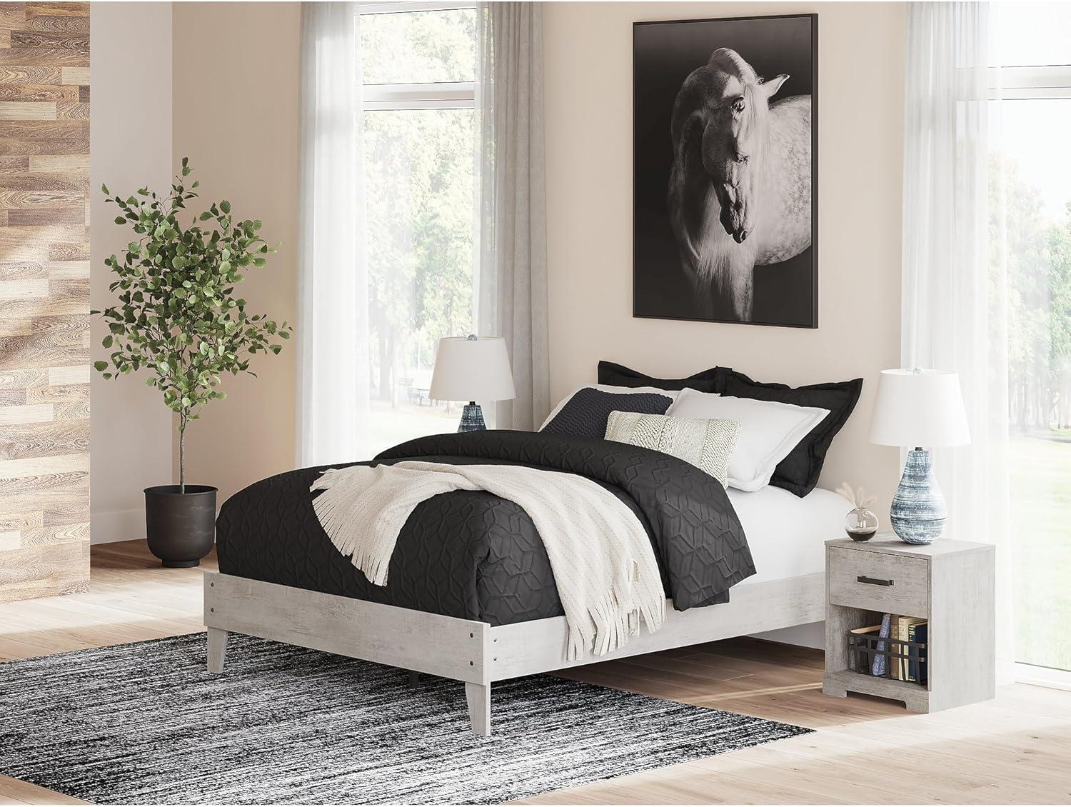 imageSignature Design by Ashley Shawburn Vintage Queen Platform Bed with Metal Slats No Box Spring Needed Light GrayQueen