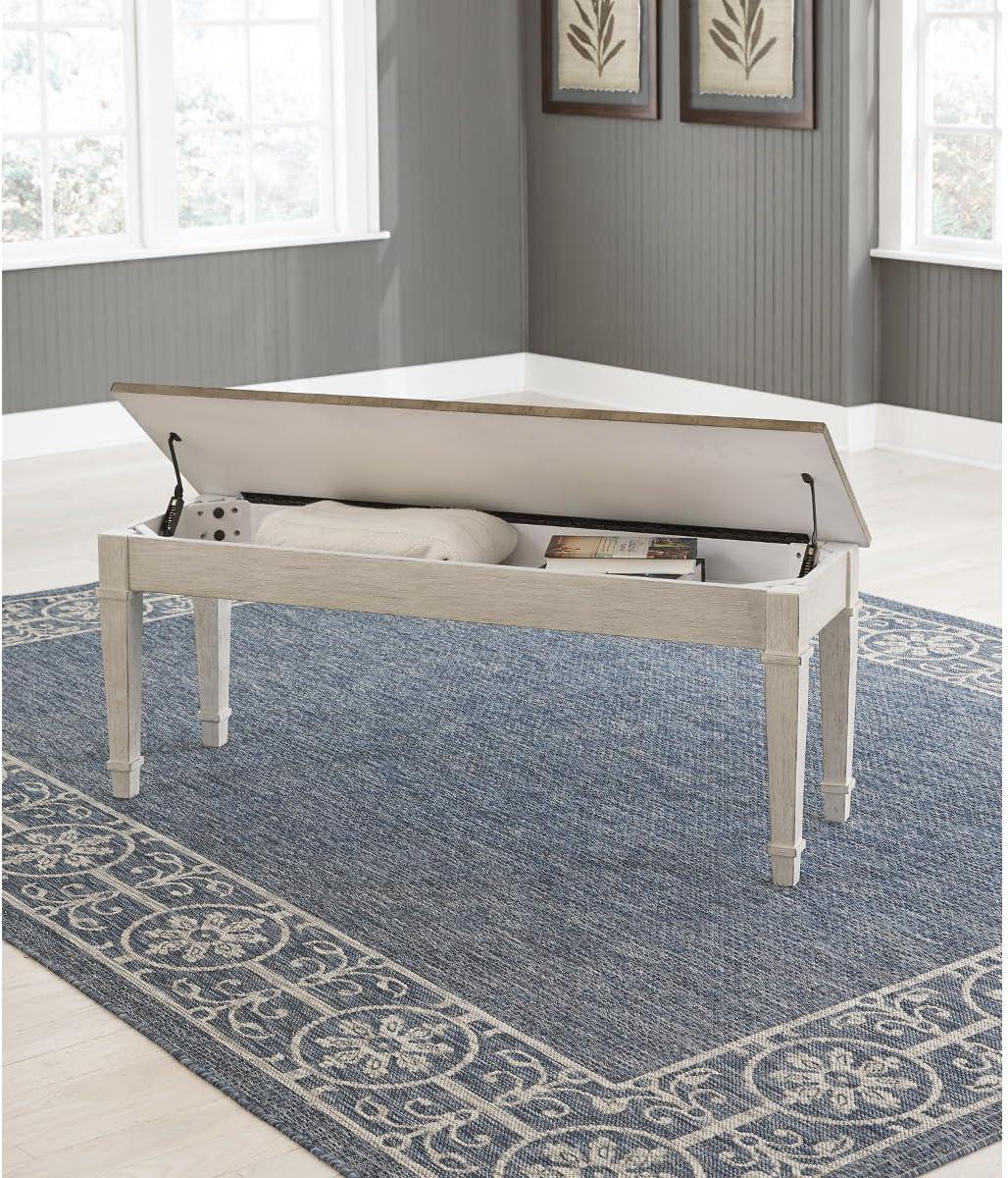 imageSignature Design by Ashley Skempton Farmhouse Storage Bench Distressed Finish Seat With Hidden Storage Wood 48quot W x 15quot D x 185quot H White ampamp Light BrownStorage Bench