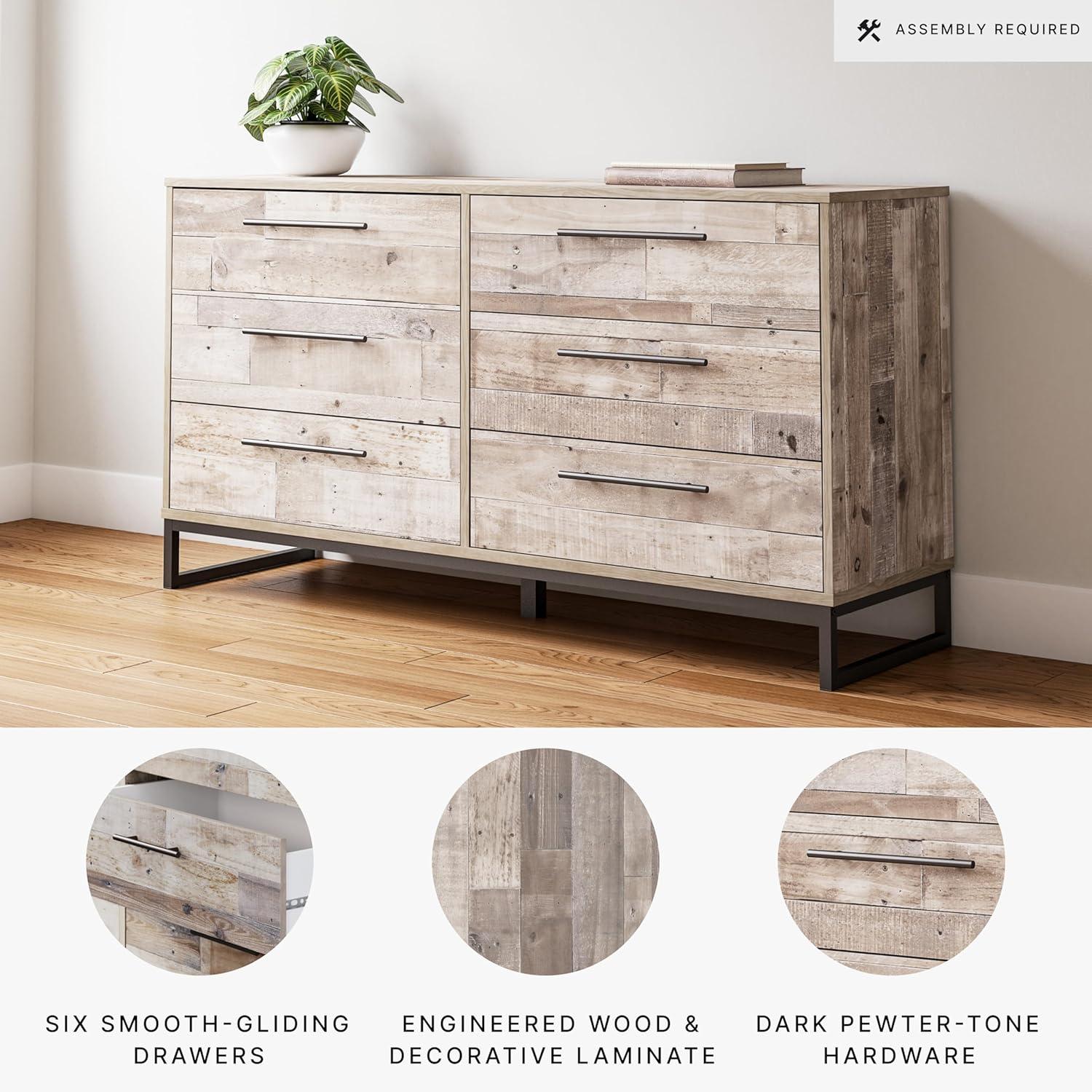 imageSignature Design by Ashley Socalle Modern 6Drawer Dresser with Safety Stop BlackWhitewashBlack