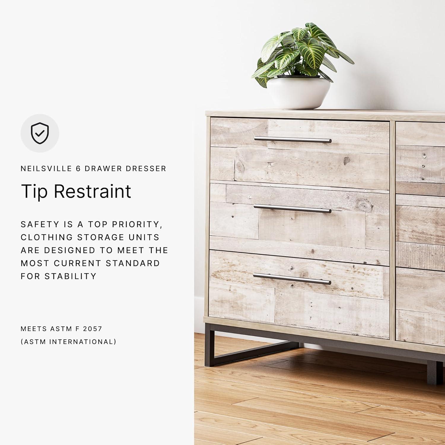 imageSignature Design by Ashley Socalle Modern 6Drawer Dresser with Safety Stop BlackWhitewashBlack