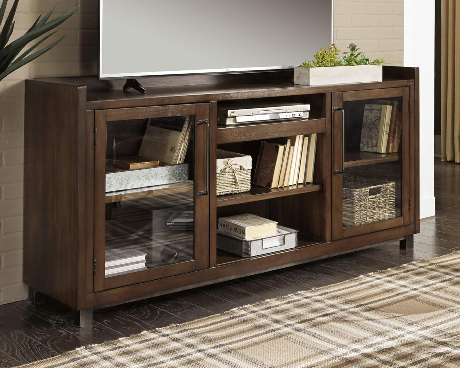 imageSignature Design by Ashley Starmore Urban TV Stand Fits TVs up to 68quot 2 Glass Cabinets and Adjustable Shelves For Storage Brown