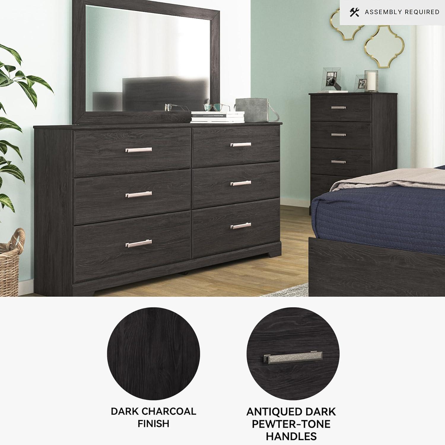 imageSignature Design by Ashley Stelsie Vintage SmoothGliding 6Drawer Dresser and Mirror with Safety Stop WhiteCharcoal