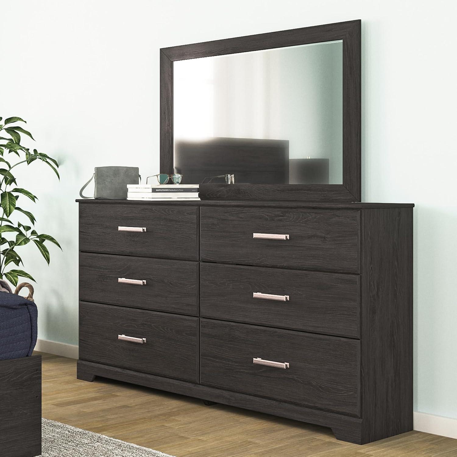imageSignature Design by Ashley Stelsie Vintage SmoothGliding 6Drawer Dresser and Mirror with Safety Stop WhiteCharcoal