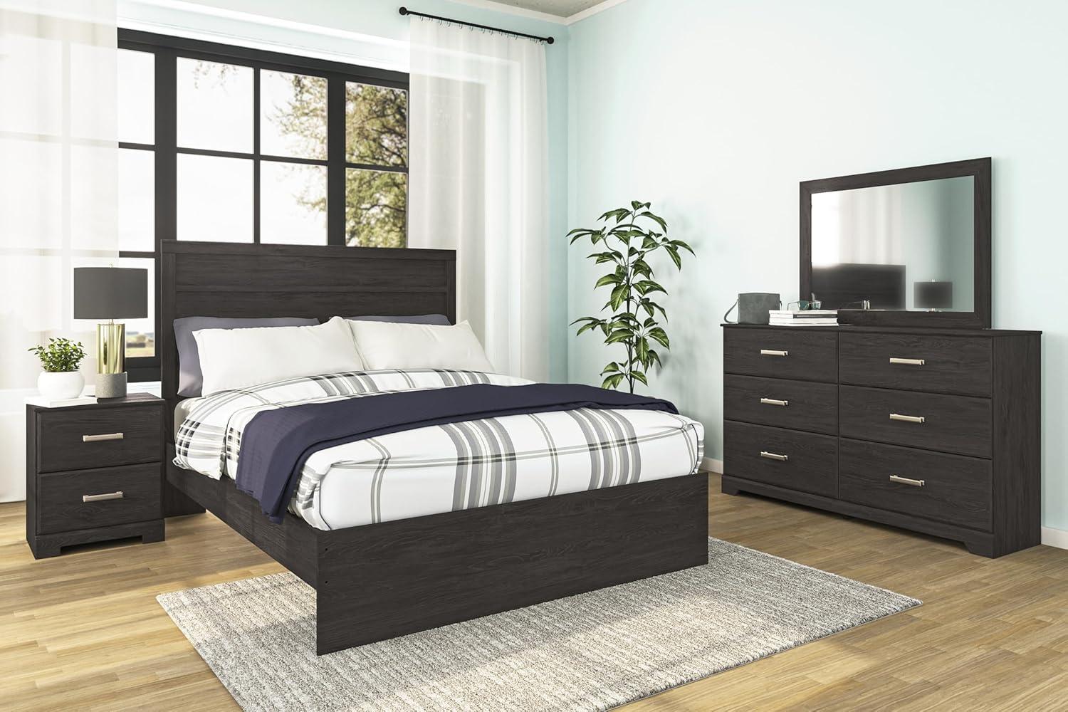 imageSignature Design by Ashley Stelsie Vintage SmoothGliding 6Drawer Dresser and Mirror with Safety Stop WhiteCharcoal