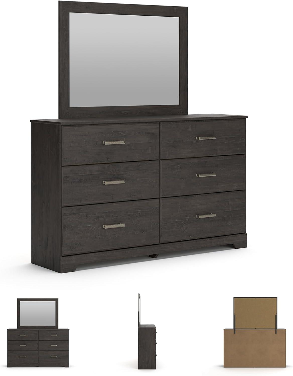 imageSignature Design by Ashley Stelsie Vintage SmoothGliding 6Drawer Dresser and Mirror with Safety Stop WhiteCharcoal