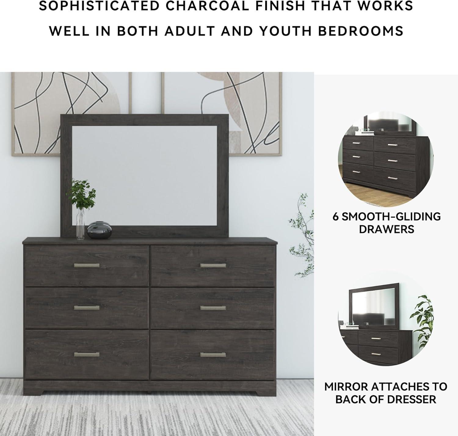 imageSignature Design by Ashley Stelsie Vintage SmoothGliding 6Drawer Dresser and Mirror with Safety Stop WhiteCharcoal