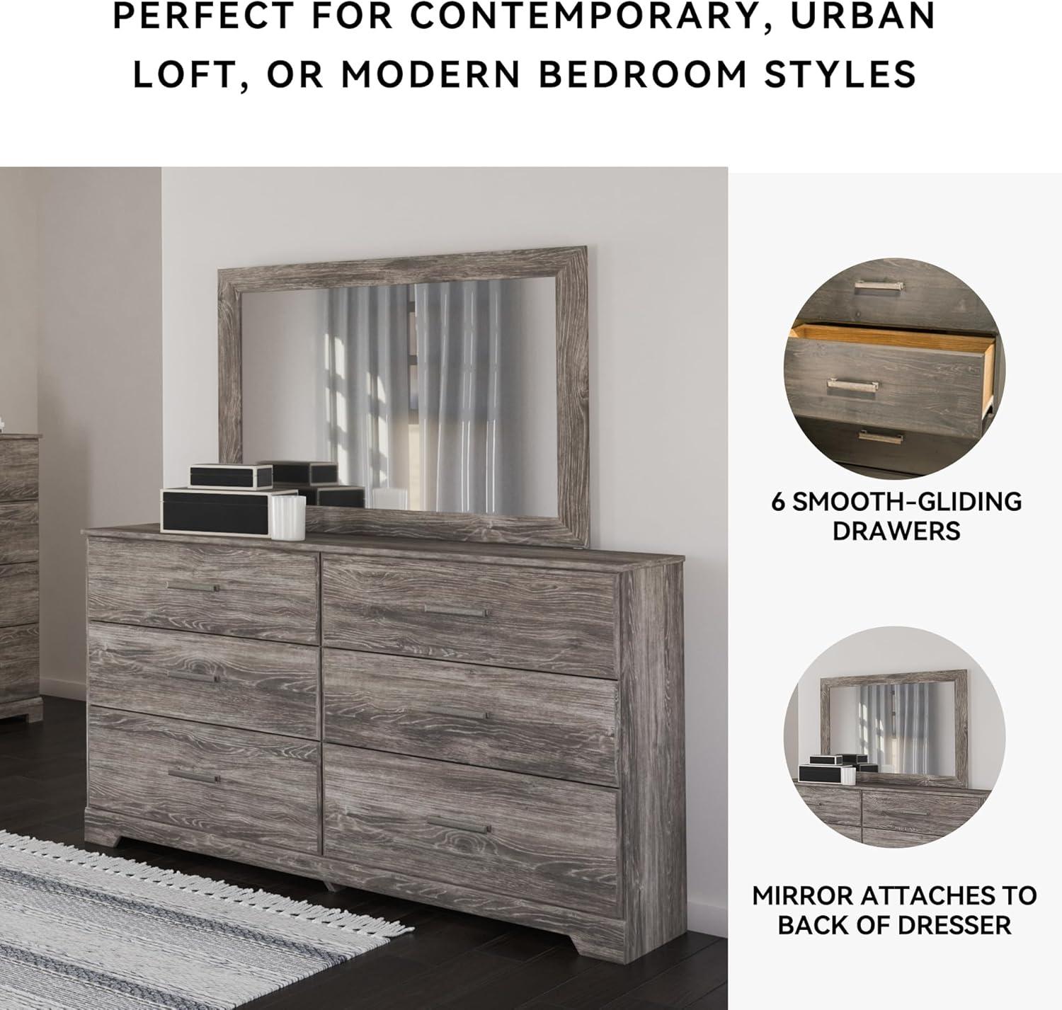 imageSignature Design by Ashley Stelsie Vintage SmoothGliding 6Drawer Dresser and Mirror with Safety Stop WhiteGrey