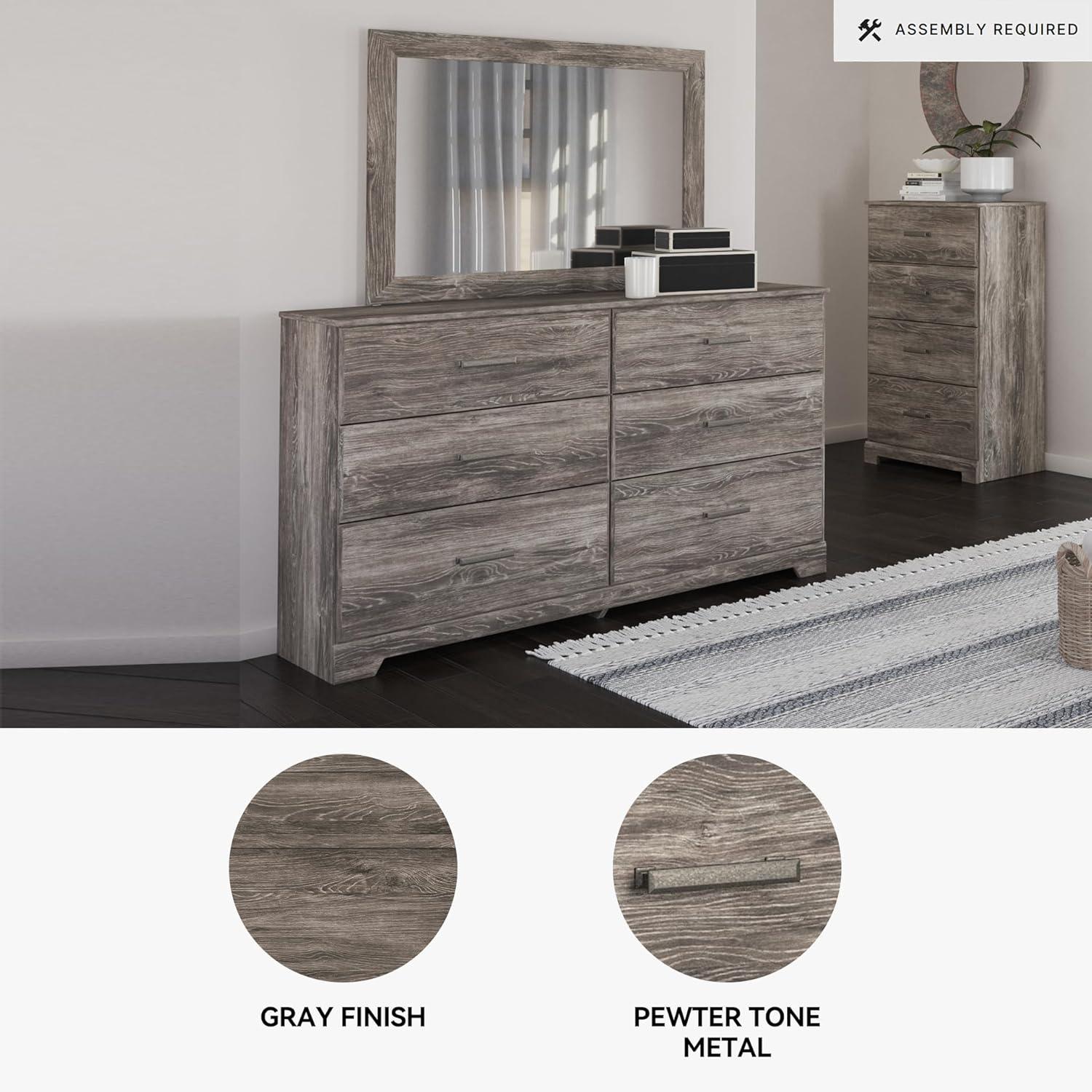 imageSignature Design by Ashley Stelsie Vintage SmoothGliding 6Drawer Dresser and Mirror with Safety Stop WhiteGrey