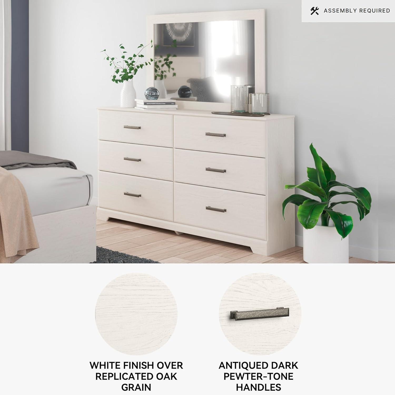 imageSignature Design by Ashley Stelsie Vintage SmoothGliding 6Drawer Dresser and Mirror with Safety Stop WhiteWhite