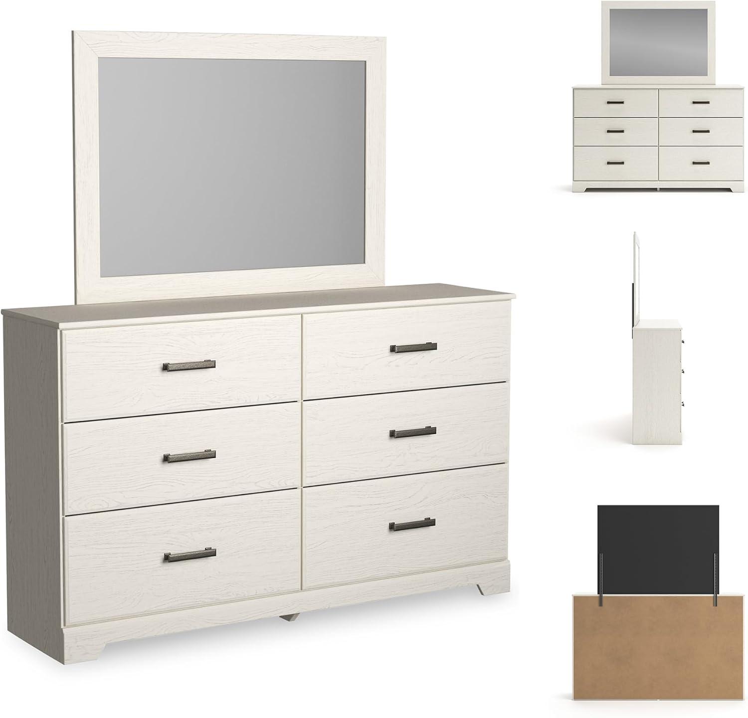 imageSignature Design by Ashley Stelsie Vintage SmoothGliding 6Drawer Dresser and Mirror with Safety Stop WhiteWhite