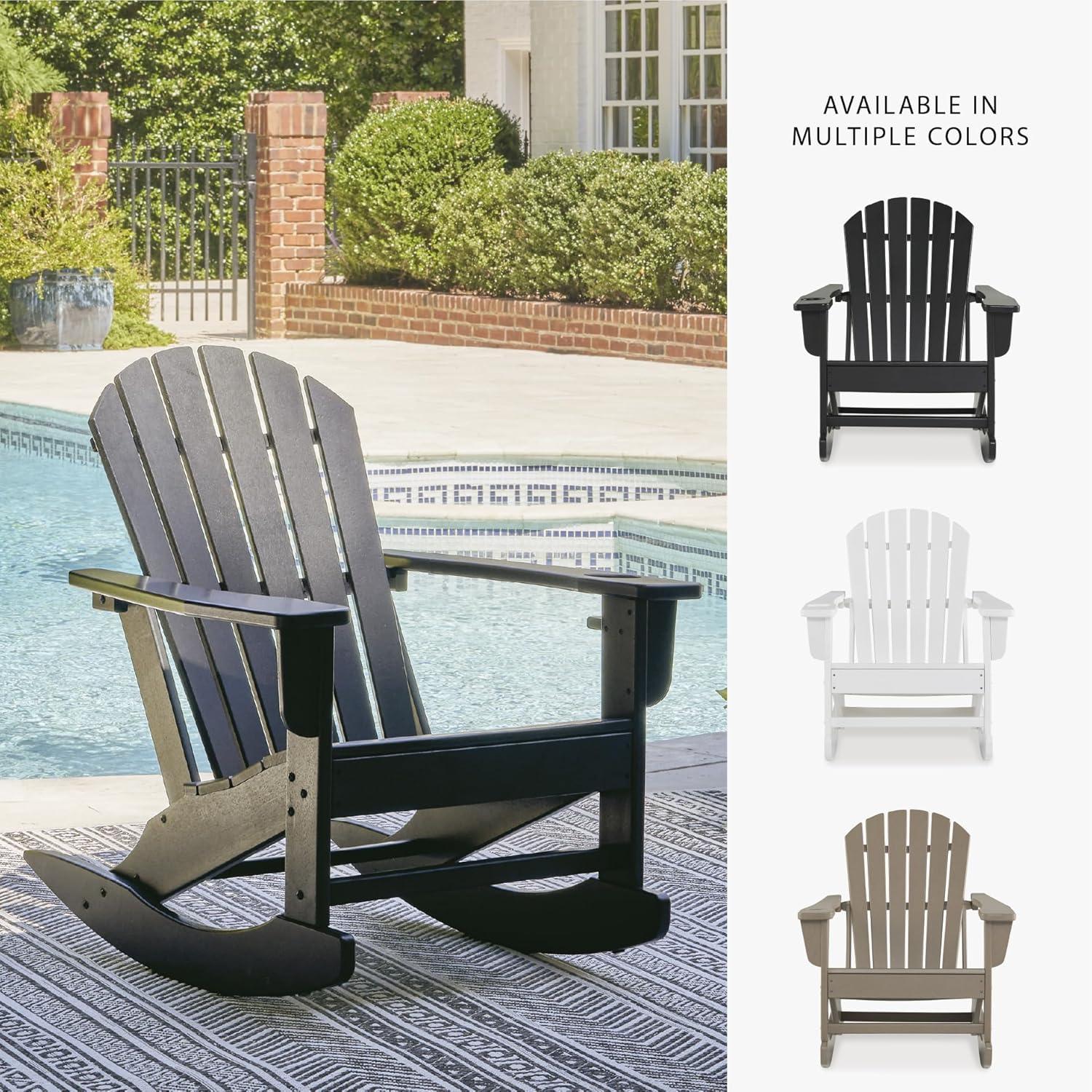 imageSignature Design by Ashley Sundown Treasure Cottage Weather Resistant Outdoor Rocking Chair with 1 Cup Holder Light BrownBlack