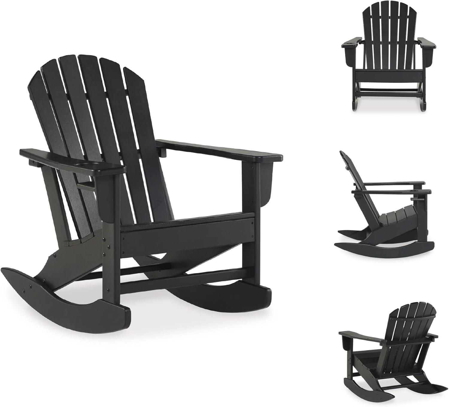 imageSignature Design by Ashley Sundown Treasure Cottage Weather Resistant Outdoor Rocking Chair with 1 Cup Holder Light BrownBlack