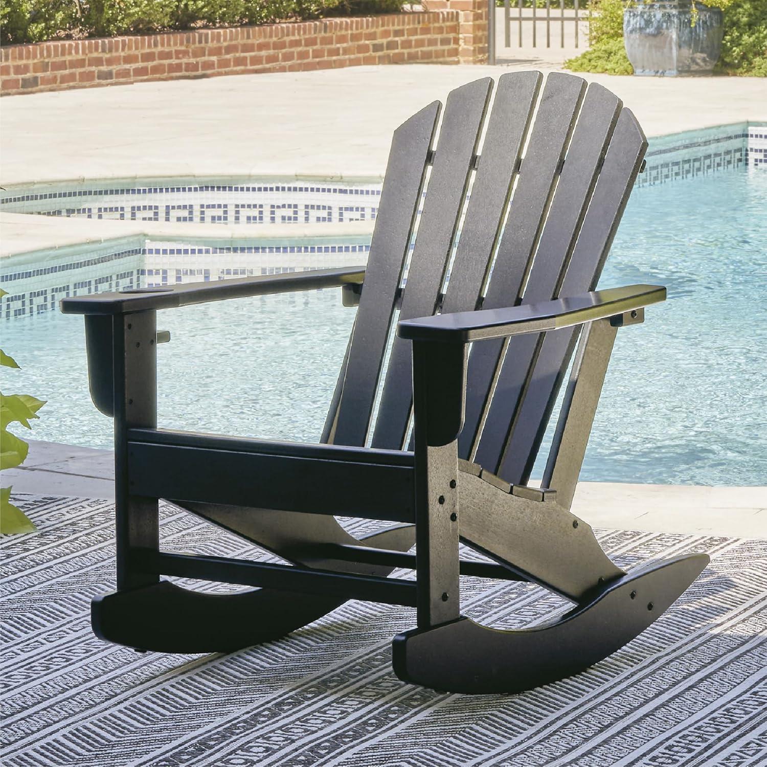 imageSignature Design by Ashley Sundown Treasure Cottage Weather Resistant Outdoor Rocking Chair with 1 Cup Holder Light BrownBlack