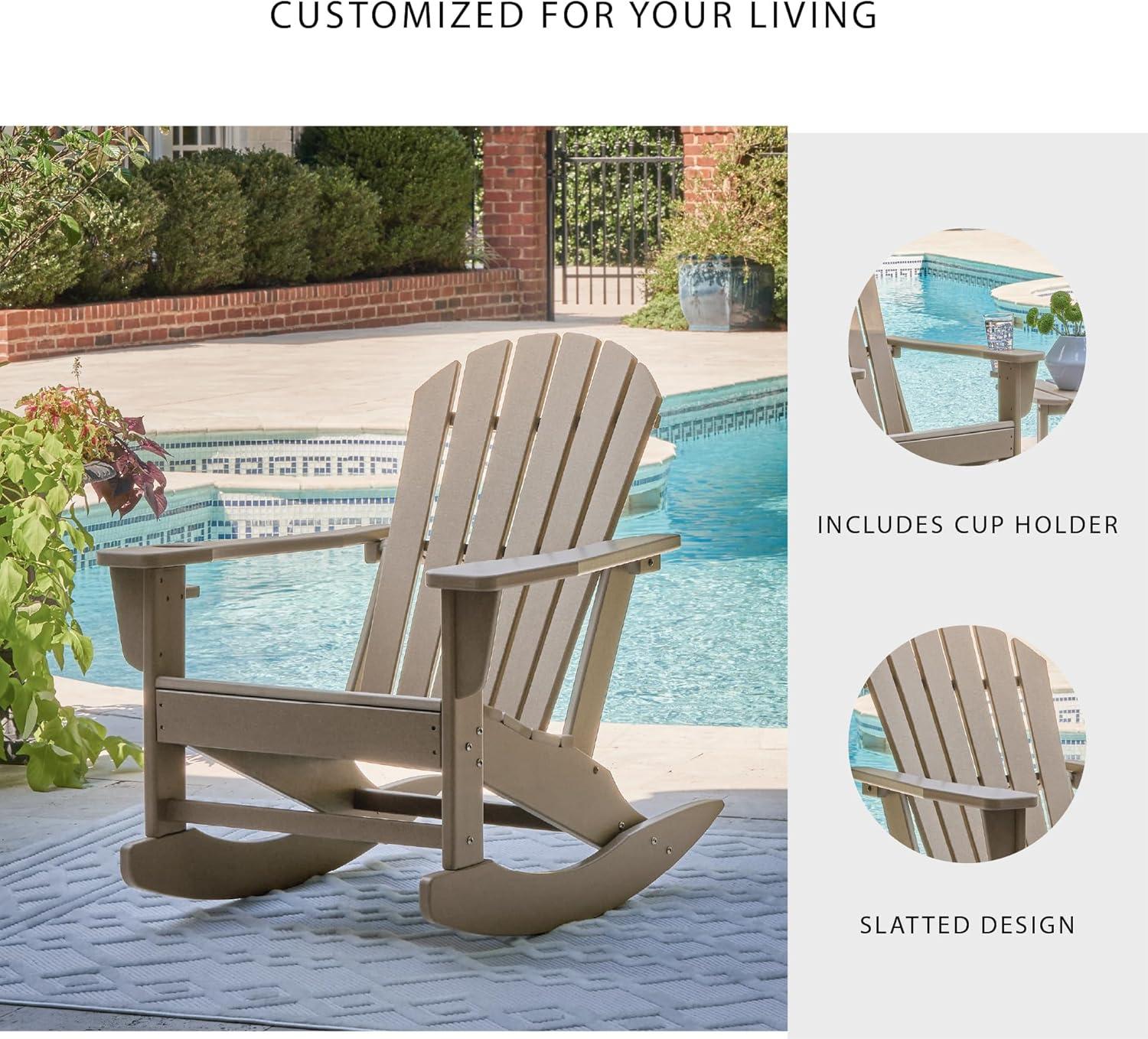 imageSignature Design by Ashley Sundown Treasure Cottage Weather Resistant Outdoor Rocking Chair with 1 Cup Holder Light BrownLight Brown
