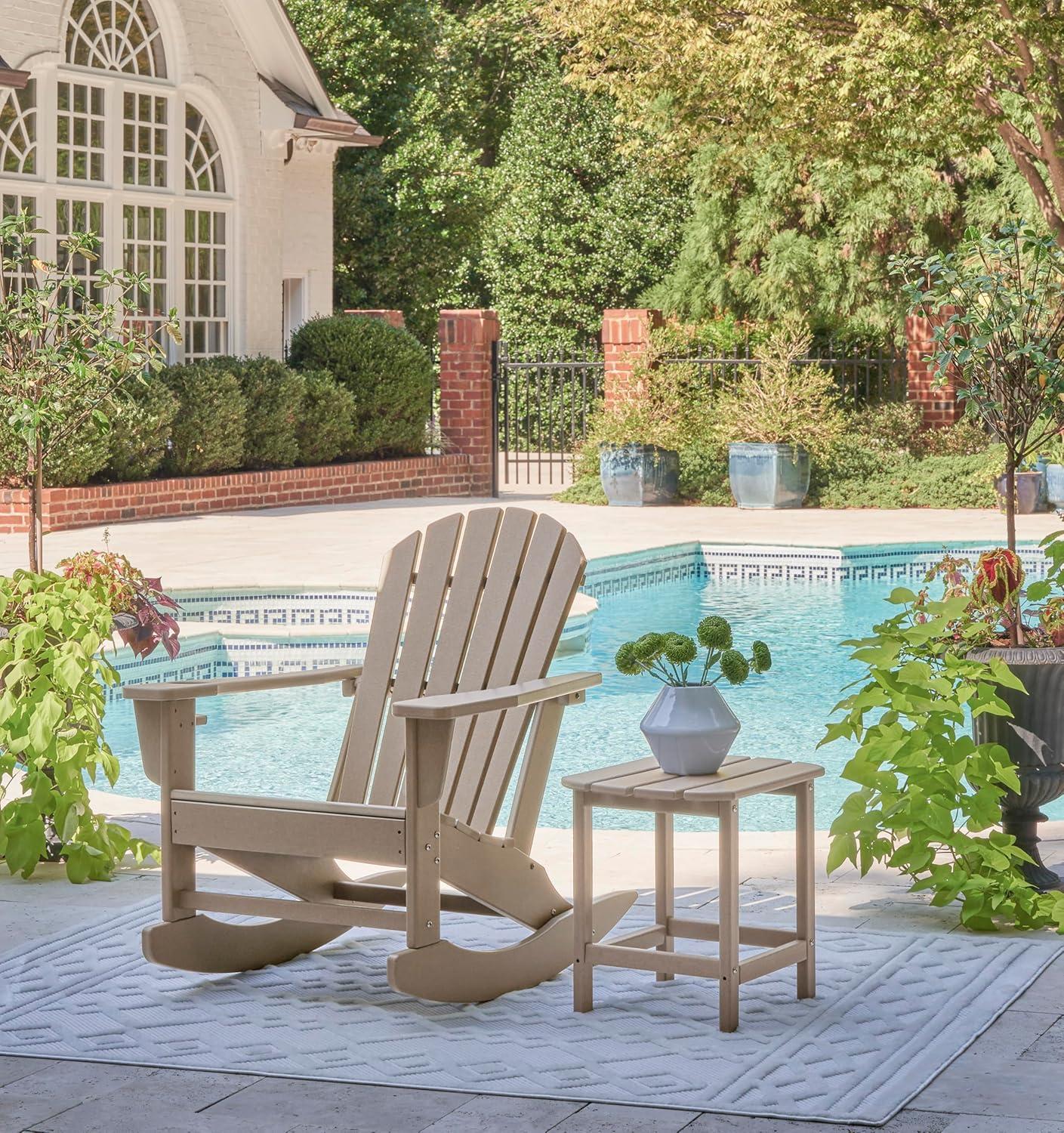 imageSignature Design by Ashley Sundown Treasure Cottage Weather Resistant Outdoor Rocking Chair with 1 Cup Holder Light BrownLight Brown