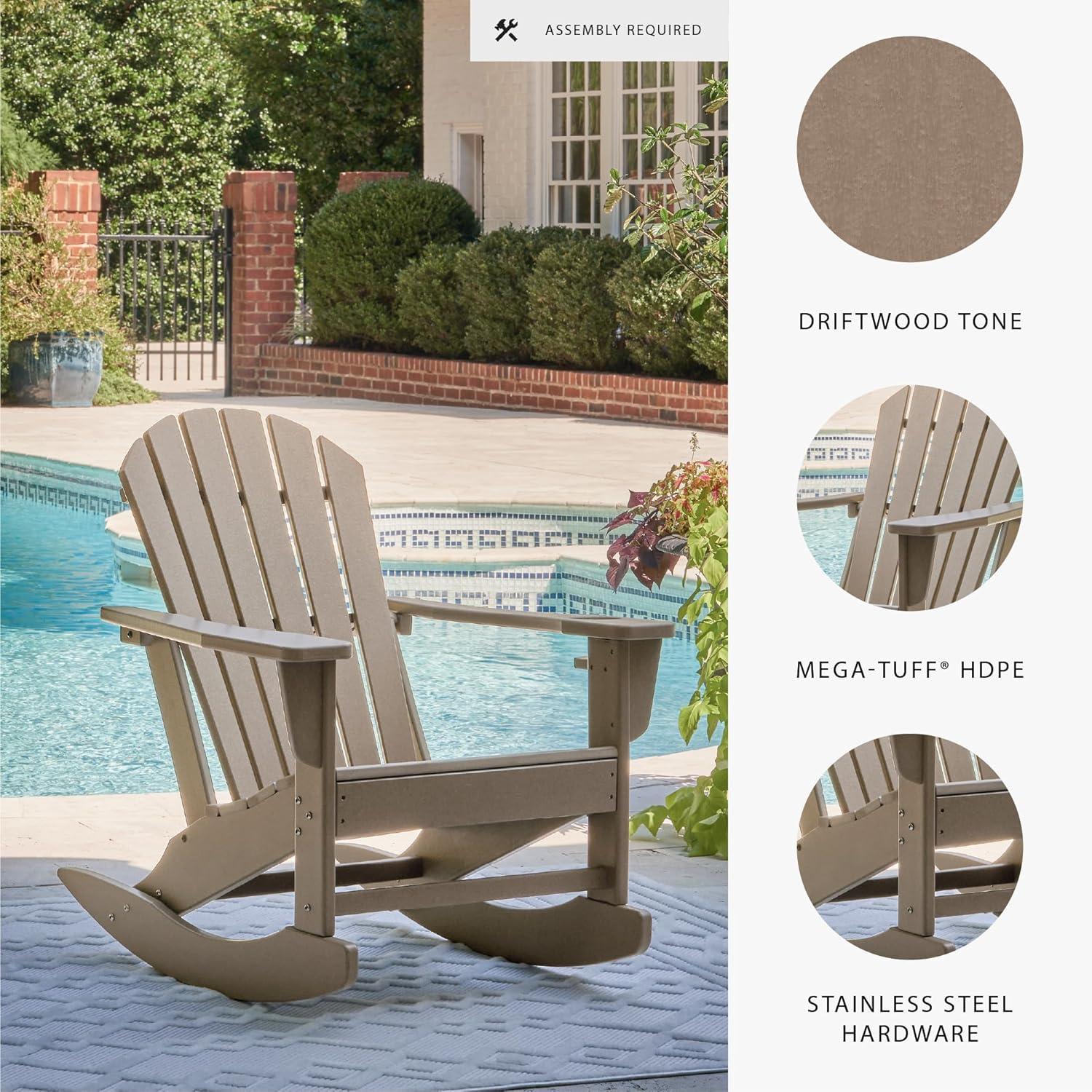 imageSignature Design by Ashley Sundown Treasure Cottage Weather Resistant Outdoor Rocking Chair with 1 Cup Holder Light BrownLight Brown