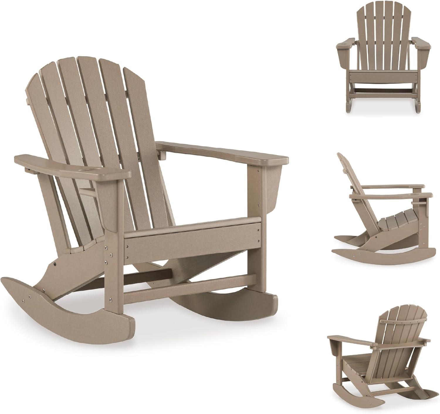 imageSignature Design by Ashley Sundown Treasure Cottage Weather Resistant Outdoor Rocking Chair with 1 Cup Holder Light BrownLight Brown