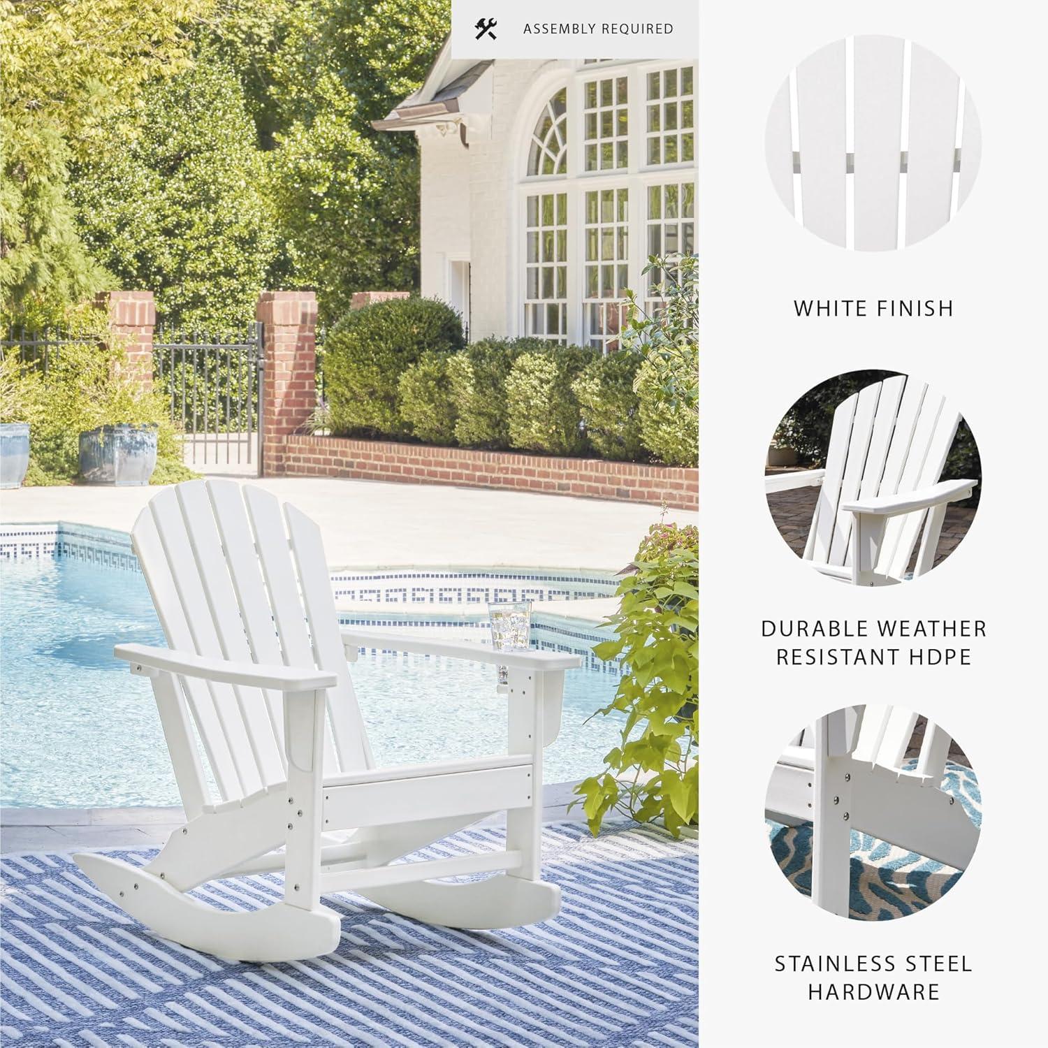 imageSignature Design by Ashley Sundown Treasure Cottage Weather Resistant Outdoor Rocking Chair with 1 Cup Holder Light BrownWhite