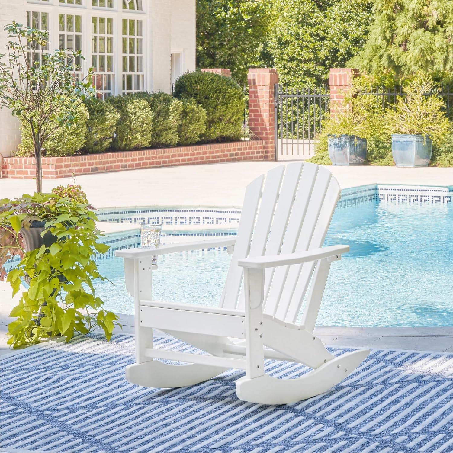 imageSignature Design by Ashley Sundown Treasure Cottage Weather Resistant Outdoor Rocking Chair with 1 Cup Holder Light BrownWhite