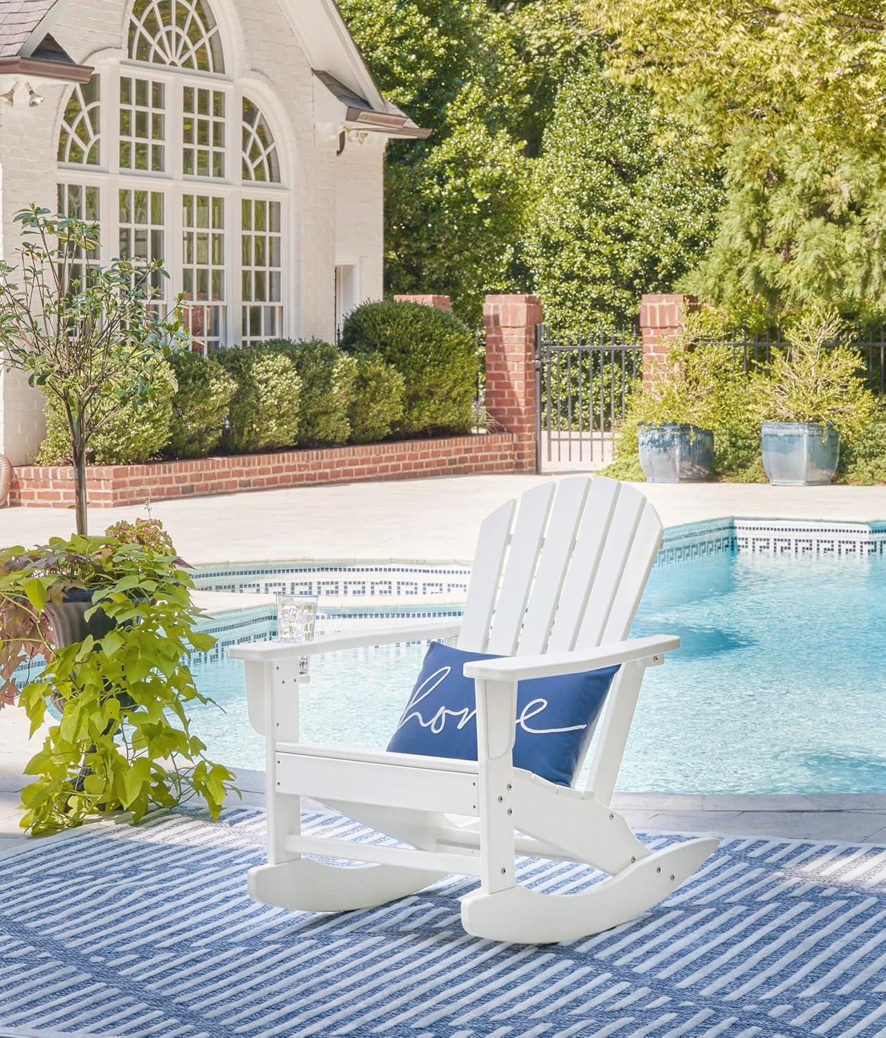 imageSignature Design by Ashley Sundown Treasure Cottage Weather Resistant Outdoor Rocking Chair with 1 Cup Holder Light BrownWhite