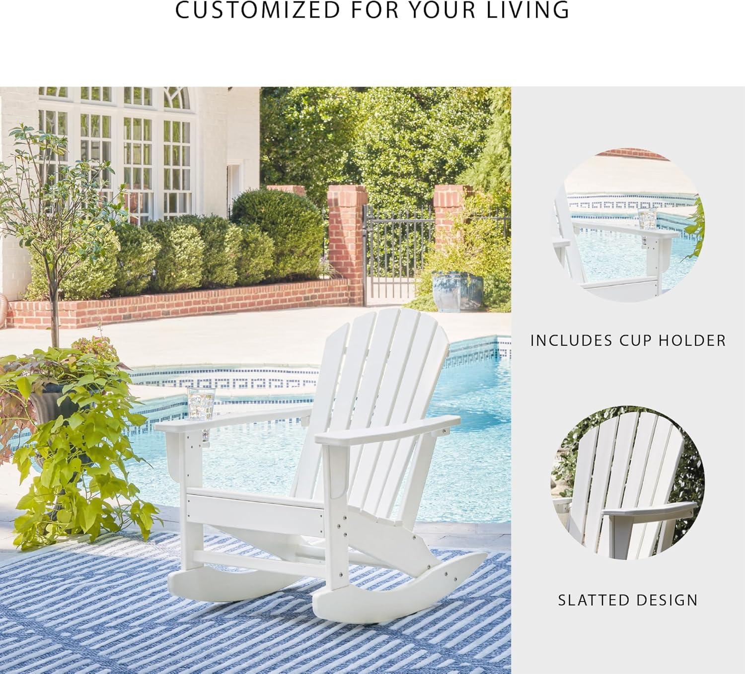 imageSignature Design by Ashley Sundown Treasure Cottage Weather Resistant Outdoor Rocking Chair with 1 Cup Holder Light BrownWhite