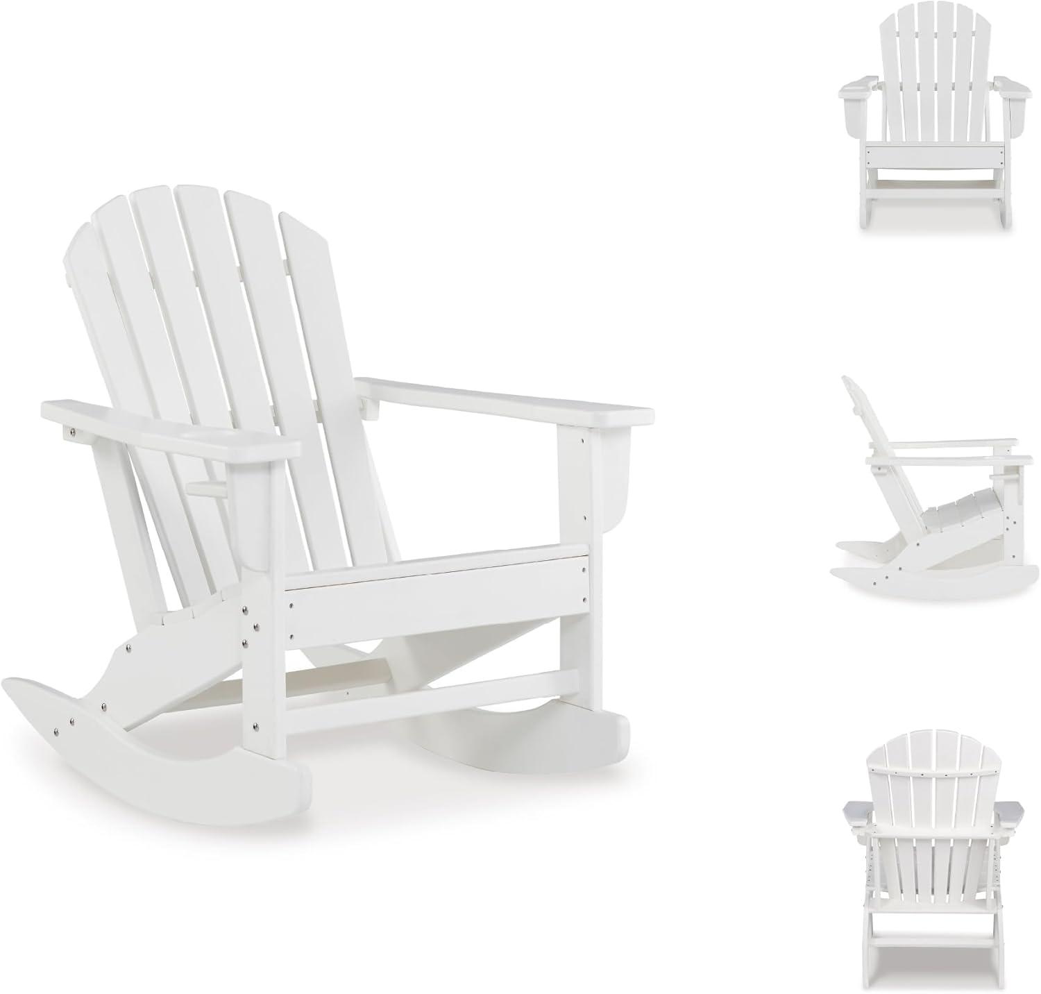 imageSignature Design by Ashley Sundown Treasure Cottage Weather Resistant Outdoor Rocking Chair with 1 Cup Holder Light BrownWhite