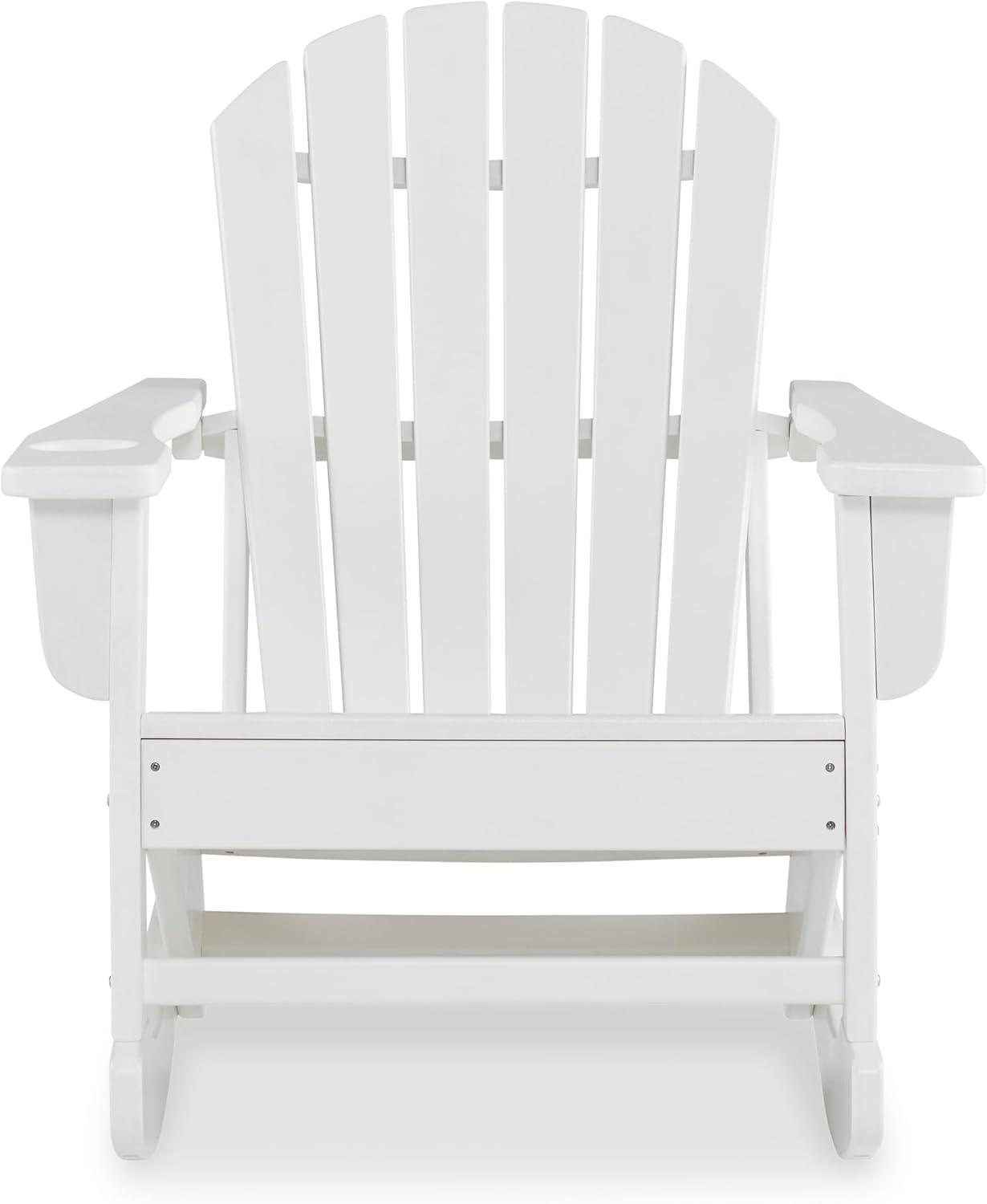imageSignature Design by Ashley Sundown Treasure Cottage Weather Resistant Outdoor Rocking Chair with 1 Cup Holder Light BrownWhite