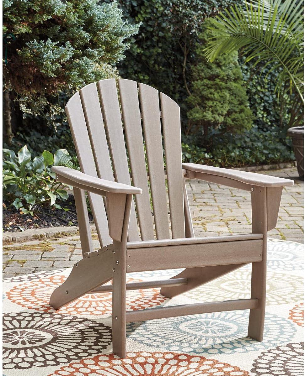 imageSignature Design by Ashley Sundown Treasure Outdoor Patio HDPE Weather Resistant Adirondack Chair WhiteLight Brown