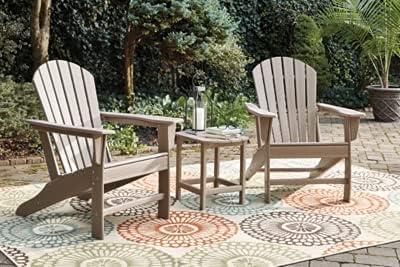 imageSignature Design by Ashley Sundown Treasure Outdoor Patio HDPE Weather Resistant Adirondack Chair WhiteLight Brown