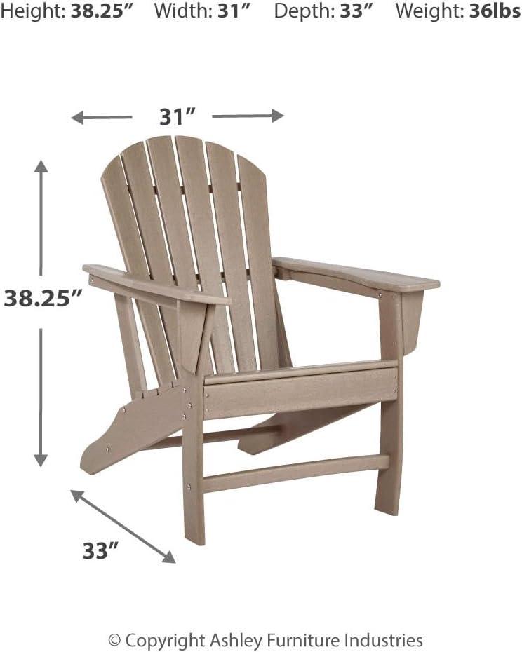 imageSignature Design by Ashley Sundown Treasure Outdoor Patio HDPE Weather Resistant Adirondack Chair WhiteLight Brown