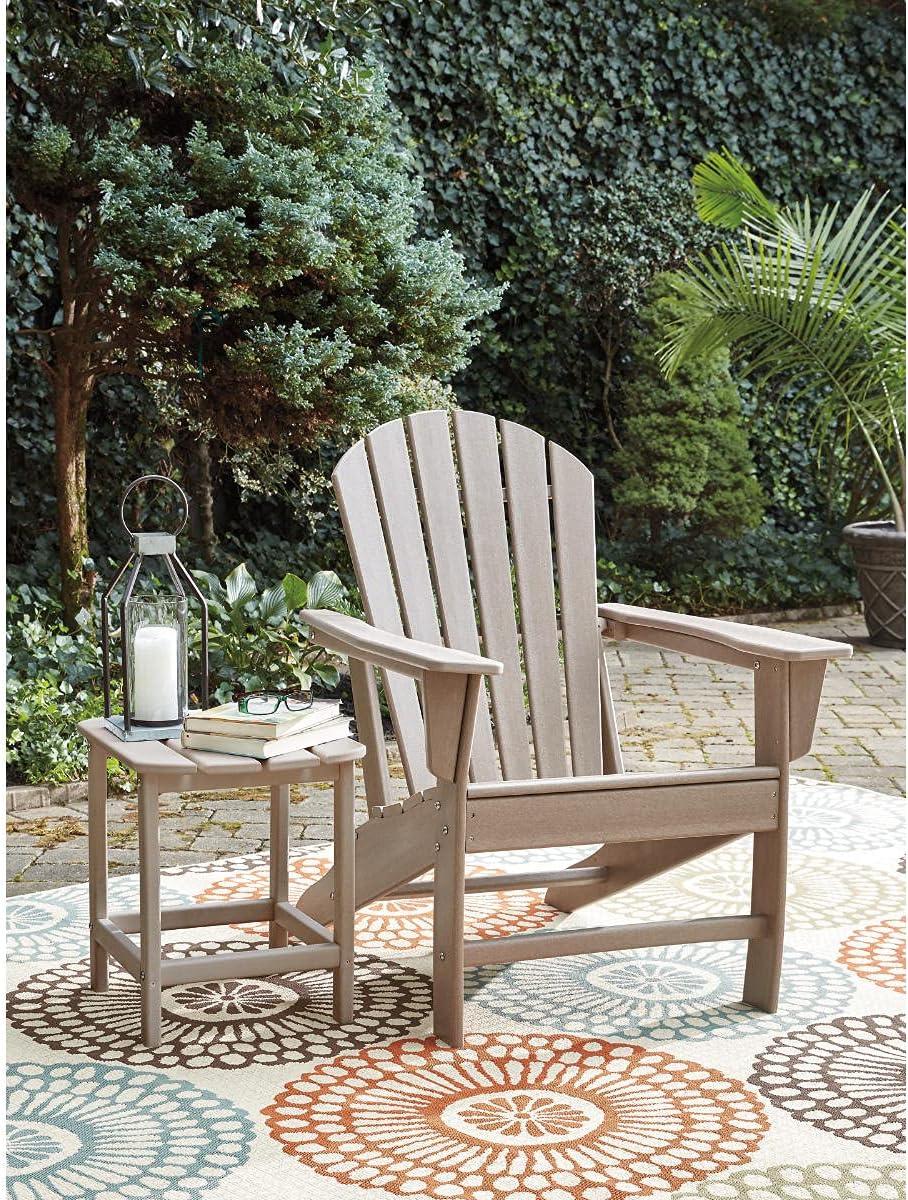 imageSignature Design by Ashley Sundown Treasure Outdoor Patio HDPE Weather Resistant Adirondack Chair WhiteLight Brown